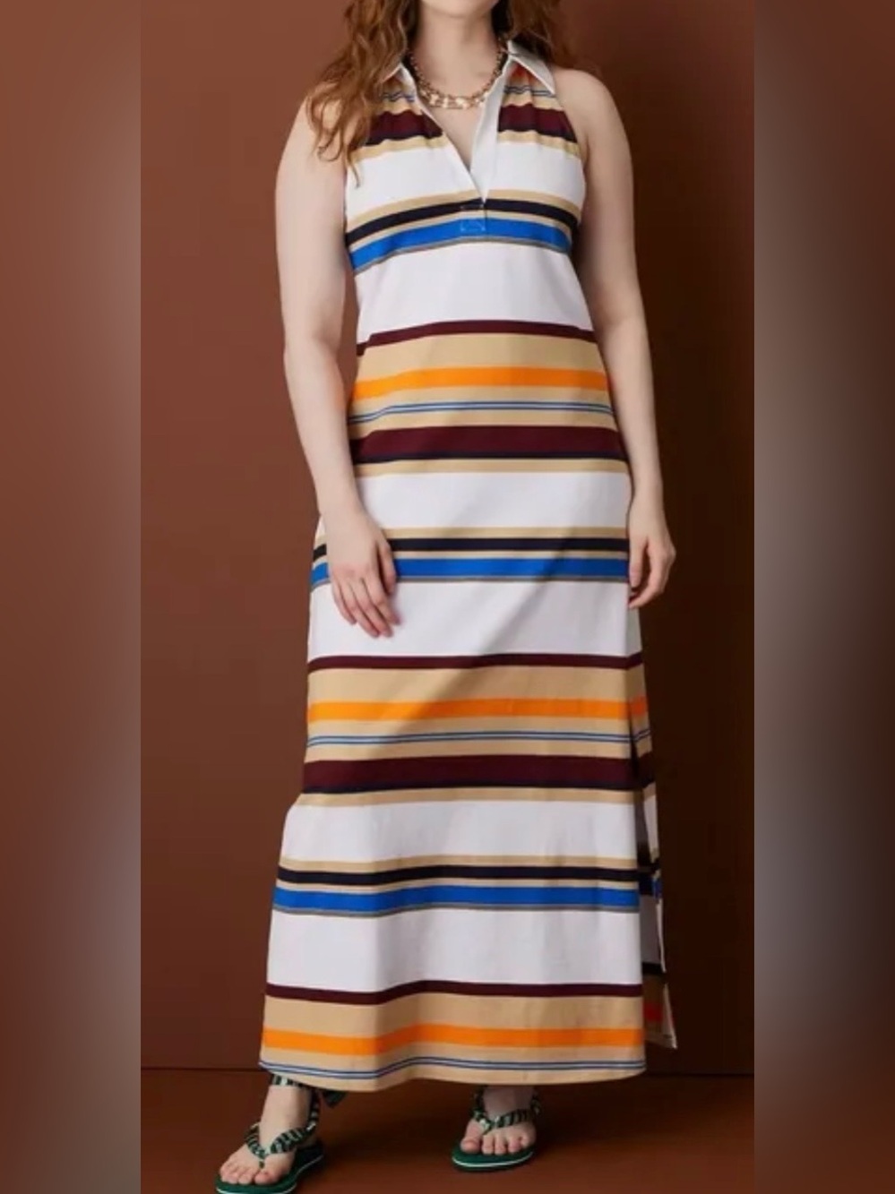 Rosie Assoulin White Halter Maxi Dress with Multi-Color Stripes size XXL